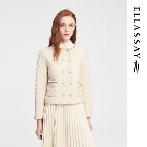 ELLASSAY歌力思秋季新款法式小香风双排扣圆领棉服女EWE343L01200