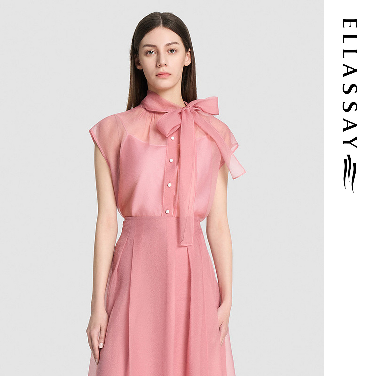 ELLASSAY歌力思2026夏季新款系带领微透两件式衬衫女EWD375C007TA