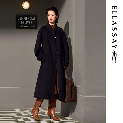 ELLASSAY歌力思秋冬新款绵羊毛羊绒挺括毛呢大衣女EWE364D04400