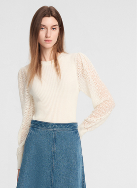 ELLASSAY歌力思秋季新款绵羊毛菱格纹镂空针织衫女EWE353M10100