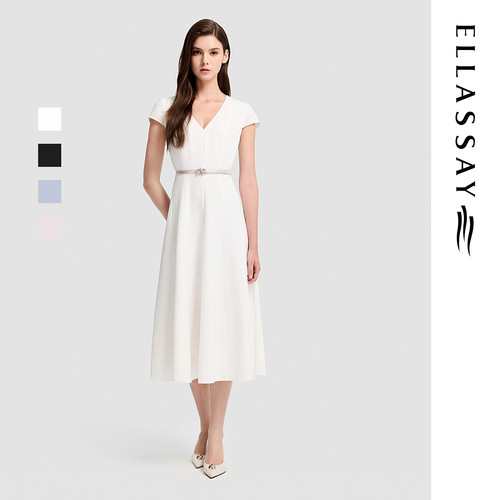 ELLASSAY歌力思2026夏季新款法式赫本风V领连衣裙女EWD371Y01900