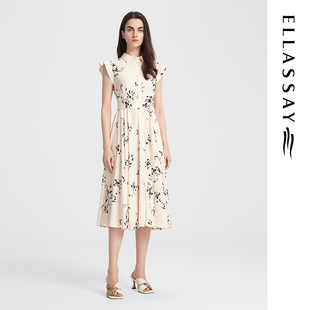 ELLASSAY歌力思春夏新款翻领荷叶边素雅气质连衣裙EWB332Y07300