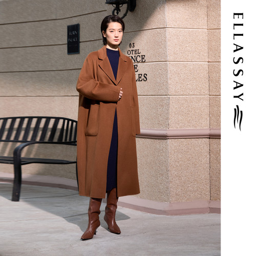 ELLASSAY歌力思秋冬新款绵羊毛简约长款毛呢大衣女EWE364D06800