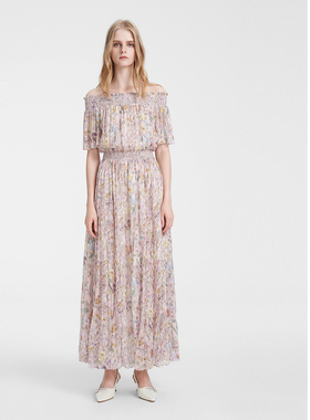 ELLASSAY歌力思夏季新款桑蚕丝一字肩百搭连衣裙女EWE351Y09700