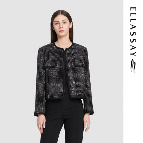 ELLASSAY歌力思2026秋季新款绵羊毛羊绒气质短外套女EWD376W003TA