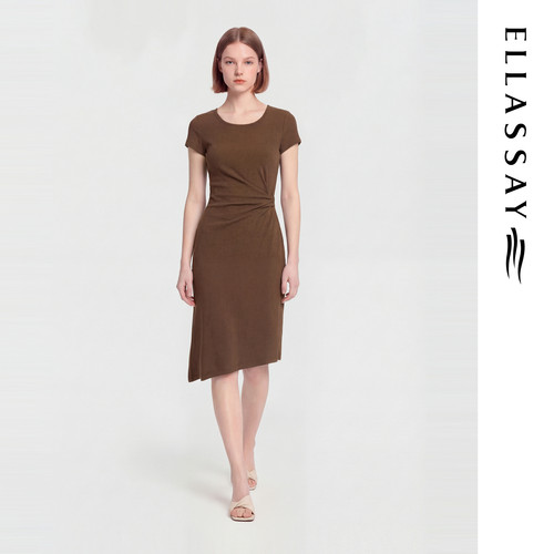 ELLASSAY歌力思2026夏季新款棉腰侧捏褶修身连衣裙女EWB372Y07500