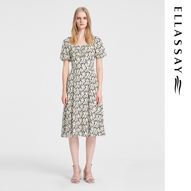 ELLASSAY歌力思夏季新款真丝法式碎花度假连衣裙女EWB352Y01000 - 实物图
