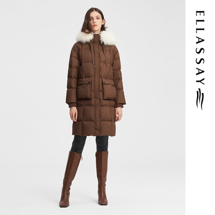 ELLASSAY歌力思秋冬新款 狐狸毛保暖鹅绒羽绒服女EWW344L03000
