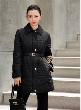 ELLASSAY歌力思冬季新款小翻领收腰中长鹅绒羽绒服女EWE354L01000