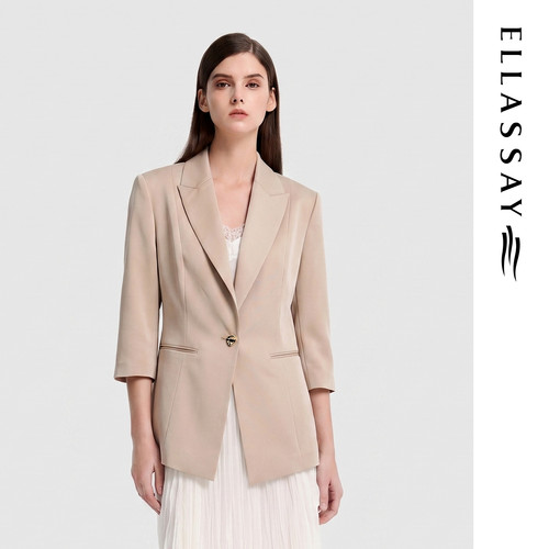 ELLASSAY歌力思2026春夏新款桑蚕丝气质七分袖西装女EWD376T007TA