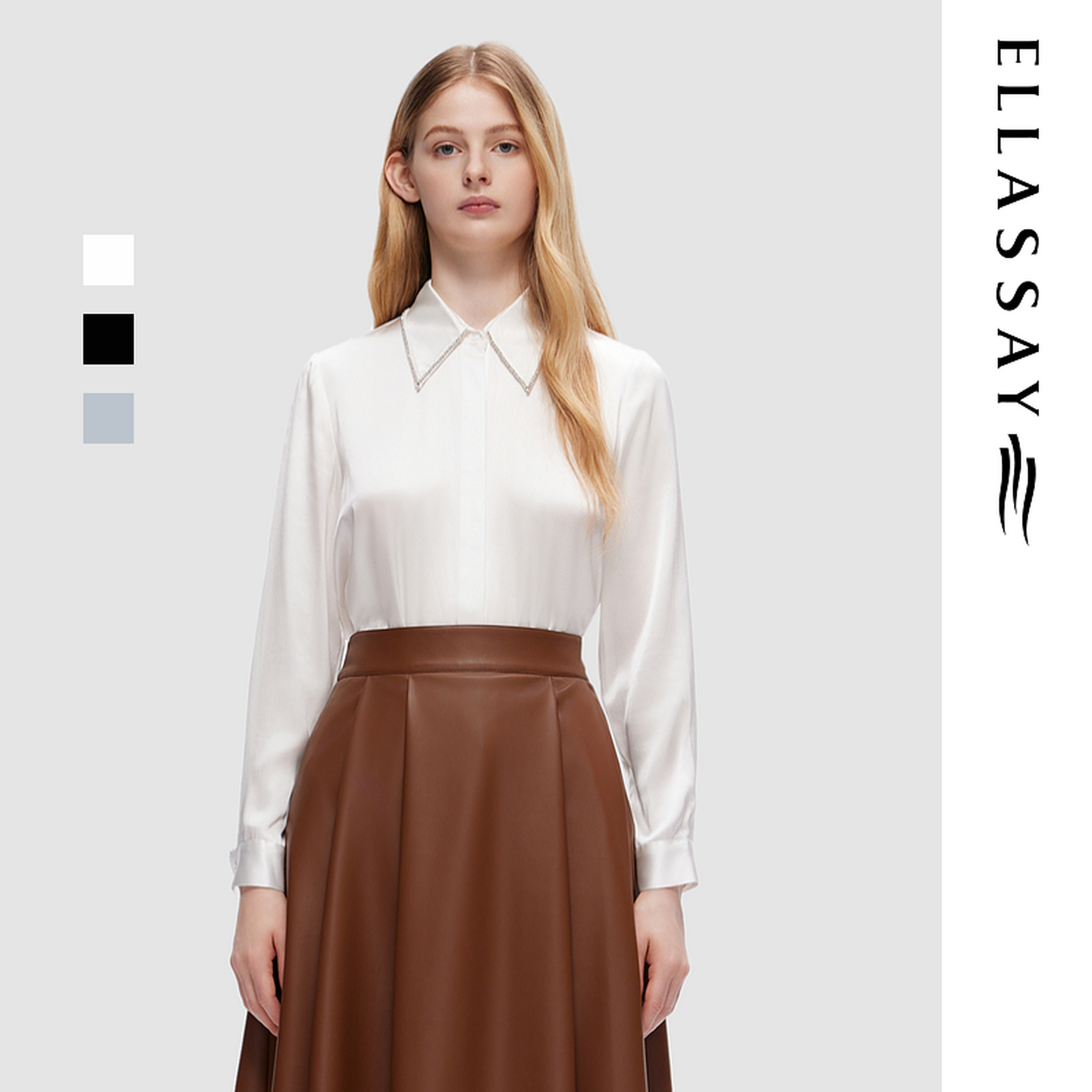 ELLASSAY歌力思秋季新款100%桑蚕丝简约通勤衬衫女EWD353C01400