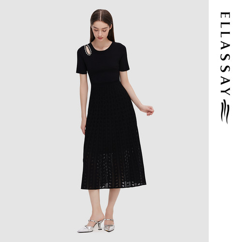 ELLASSAY歌力思春季新款气质简约针织连衣裙女EWD351M03300