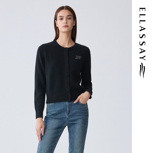 ELLASSAY歌力思秋季新款绵羊毛气质圆领针织衫女EWD366M054TA