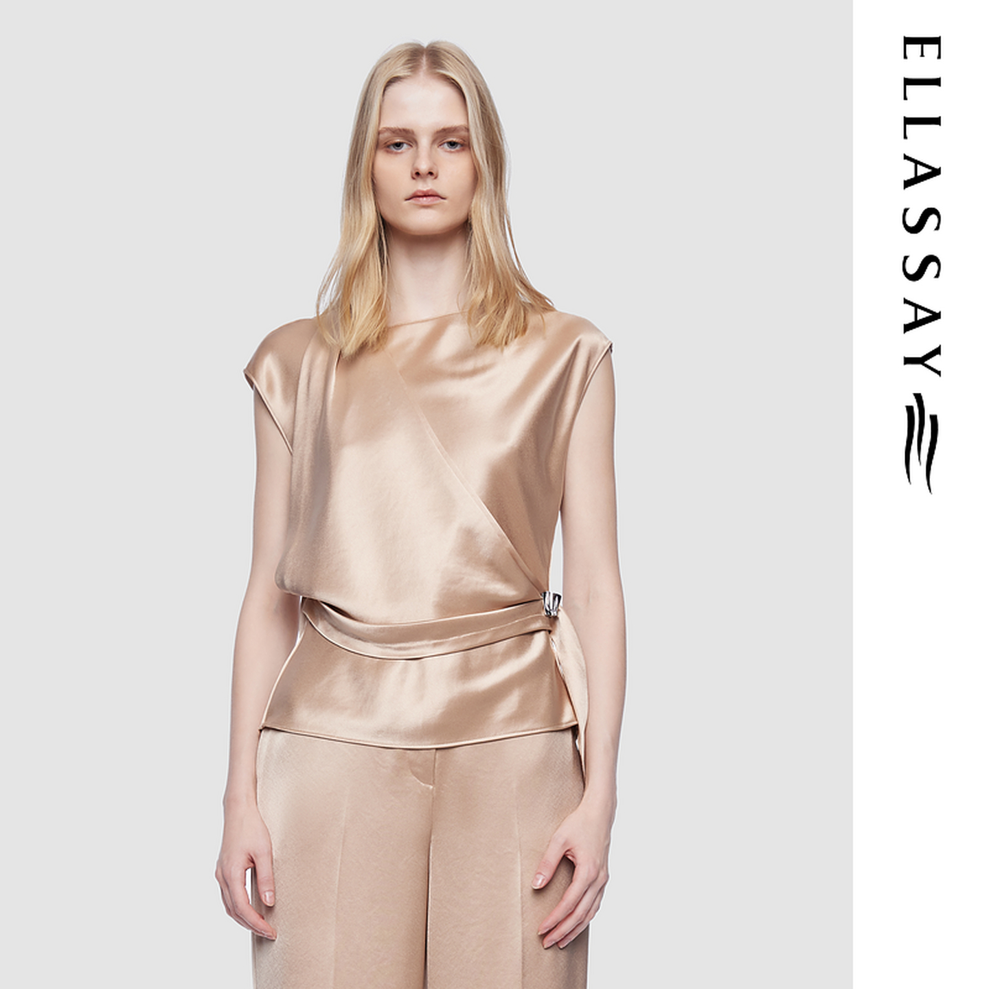 ELLASSAY歌力思2025夏季新款醋酸缎纹垂顺感衬衫女EWD362C02200