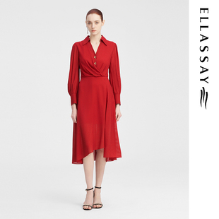 连衣裙女EWF343Y04800 真丝御姐风气质修身 ELLASSAY歌力思秋季 新款