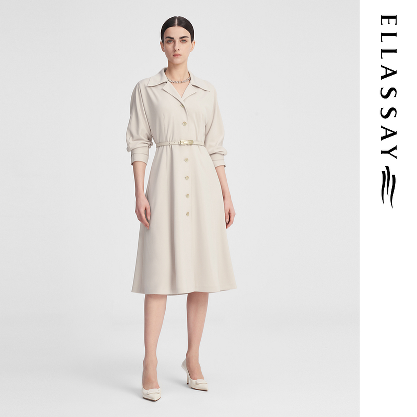 ELLASSAY歌力思秋季新款醋酸气质修身显瘦连衣裙女EWF343Y04900