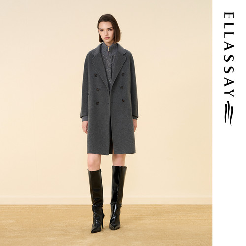 ELLASSAY歌力思2026冬季新款绵羊毛双排扣毛呢大衣女EWD376D023DX