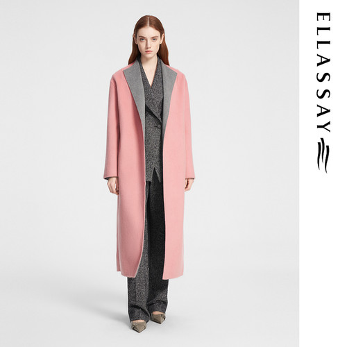 ELLASSAY歌力思秋冬新款绵羊毛折纸雕塑领直身大衣女EWE354D06500