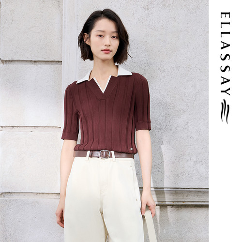 ELLASSAY歌力思2026夏季新款撞色POLO领修身针织衫女EWE372M11900