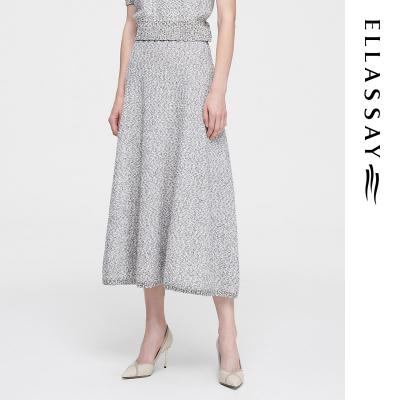 ELLASSAY歌力思春季新款交织粒粒棉高腰针织半身裙女EWF351M05400
