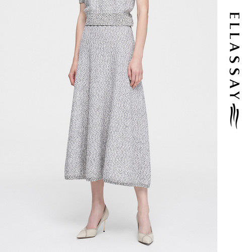 ELLASSAY歌力思春季新款交织粒粒棉高腰针织半身裙女EWF351M05400