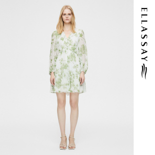 ELLASSAY歌力思春季新款桑蚕丝碎花短款连衣裙女EWB362Y02100