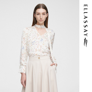 ELLASSAY歌力思春季 100%桑蚕丝法式 印花衬衫 女EWE351C01900 新款