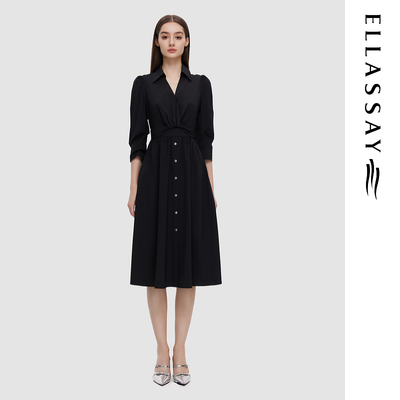 ELLASSAY歌力思2026春夏新款简约褶皱拼接衬衫连衣裙EWD351Y10900