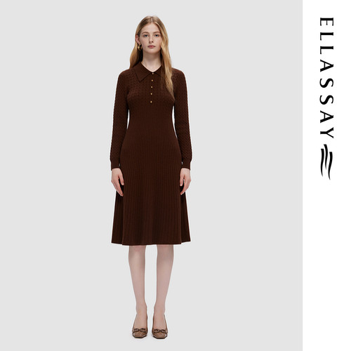 ELLASSAY歌力思秋季新款绵羊毛通勤针织连衣裙女EWD353M03900