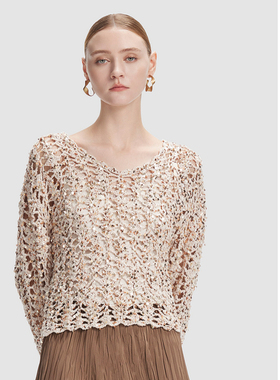 ELLASSAY歌力思早春新款棉镂空亮片两件套针织衫女EWF351M08600