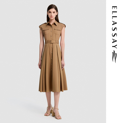 ELLASSAY歌力思2026夏季新款棉简约衬衫翻领连衣裙女EWB372Y02700