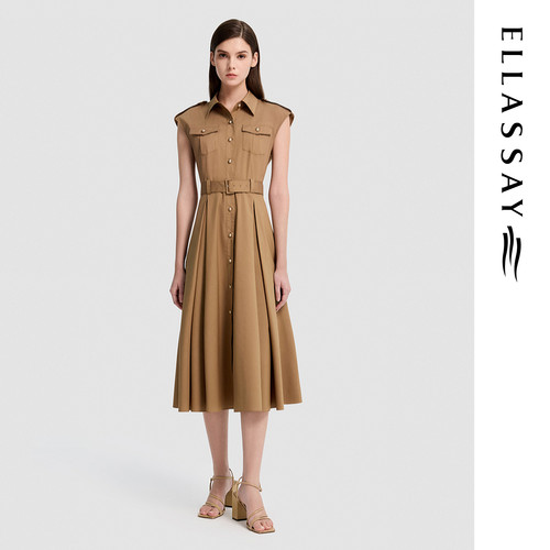 ELLASSAY歌力思2026夏季新款棉简约衬衫翻领连衣裙女EWB372Y02700