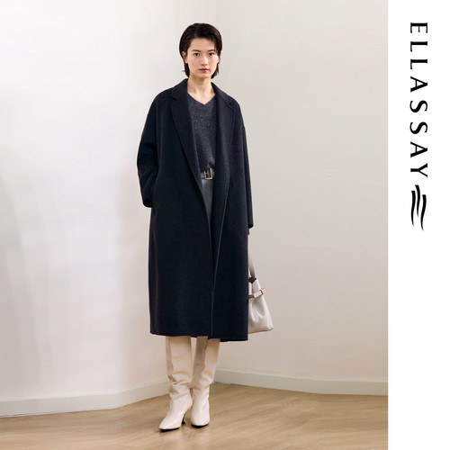 ELLASSAY歌力思秋冬新款绵羊毛简约长款毛呢大衣女EWE364D07300