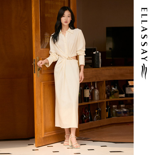 ELLASSAY歌力思早秋新款绵羊毛立体剪裁衬衫连衣裙女EWB363Y00200