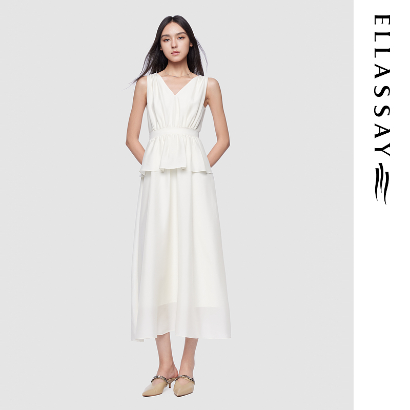 ELLASSAY歌力思2025夏季新款醋纤白色无袖连衣裙女EWD361Y22900
