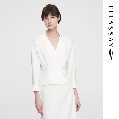 ELLASSAY歌力思夏季新款桑蚕丝交叠西装领收腰衬衫女EWF352C03600