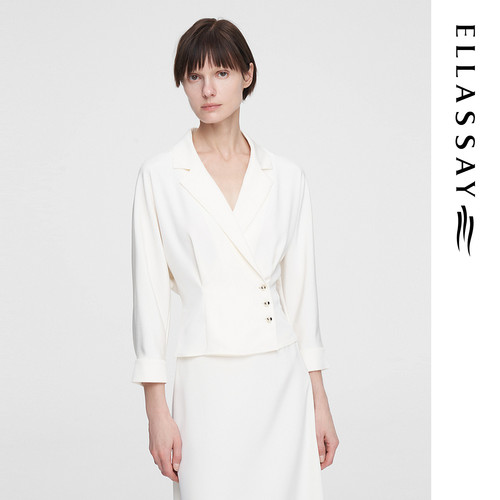 ELLASSAY歌力思夏季新款桑蚕丝交叠西装领收腰衬衫女EWF352C03600