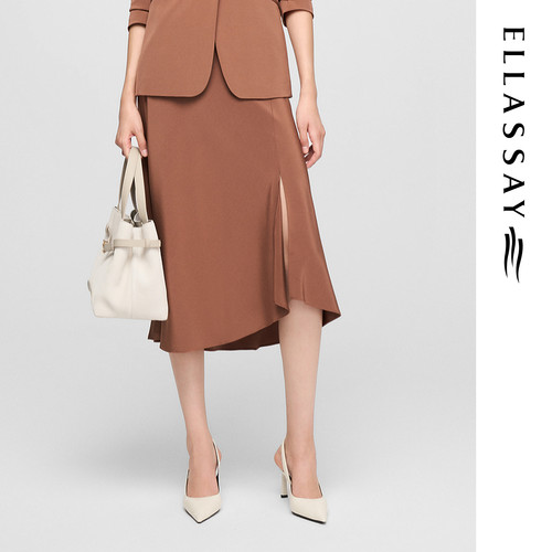 ELLASSAY歌力思早春新款桑蚕丝不规则下摆半身裙女EWF362Q02000