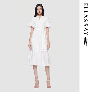ELLASSAY歌力思2026夏季新款莱赛尔绣花收腰连衣裙女EWU361Y02000