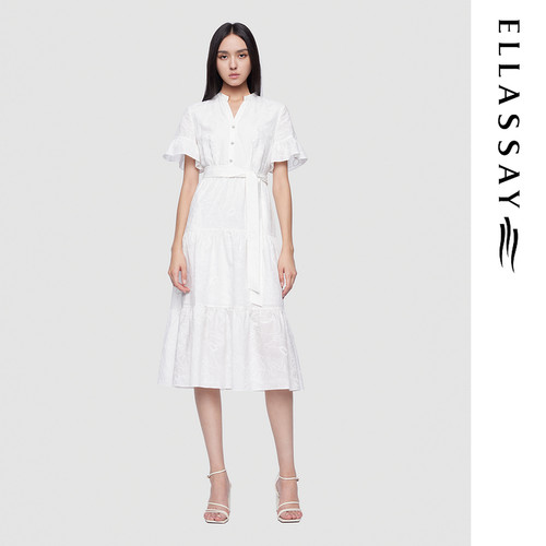 ELLASSAY歌力思2026夏季新款莱赛尔绣花收腰连衣裙女EWU361Y02000