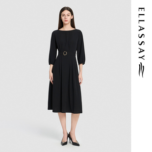 ELLASSAY歌力思2026夏季 黑色圆领收腰连衣裙女EWD372Y03900 新款