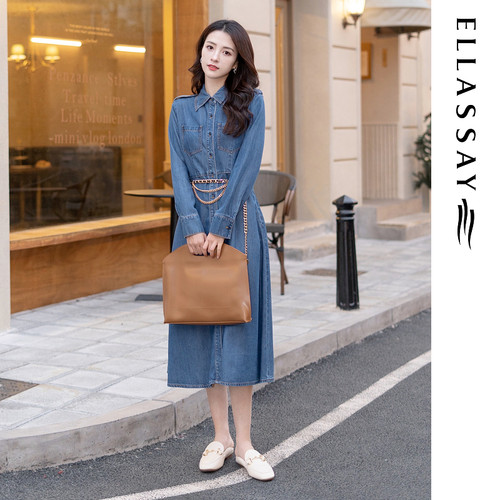 ELLASSAY歌力思2026春季新款莱赛尔翻领牛仔连衣裙EWE331Y21600