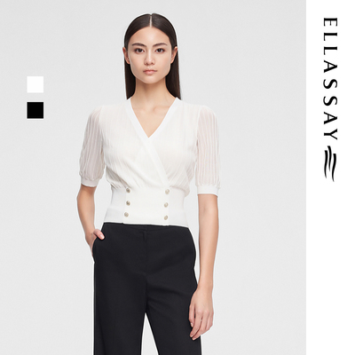 ELLASSAY歌力思夏季新款醋酸面料短袖毛针织衫女EWE352M07100