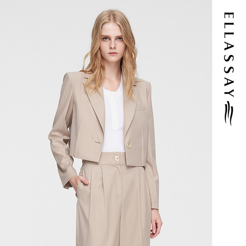 ELLASSAY歌力思2026春季新款醋酸羊毛料浅驼色短西装EWW351T00400
