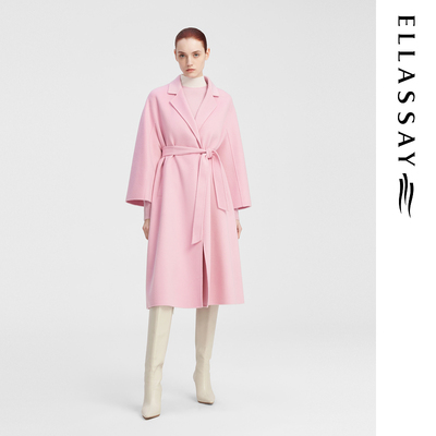 ELLASSAY歌力思秋季新款绵羊毛简约长款毛呢大衣女EWF343D00700