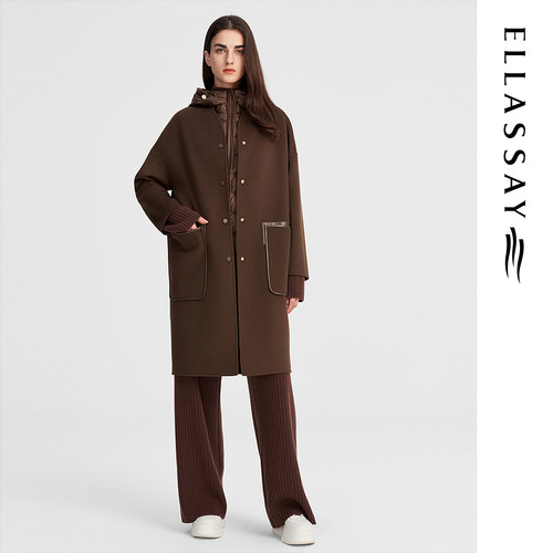ELLASSAY歌力思秋冬新款绵羊毛真两件羽绒大衣女EWW344D03200
