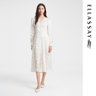 ELLASSAY歌力思春季新款桑蚕丝印花茶歇裙连衣裙女EWE351Y06400