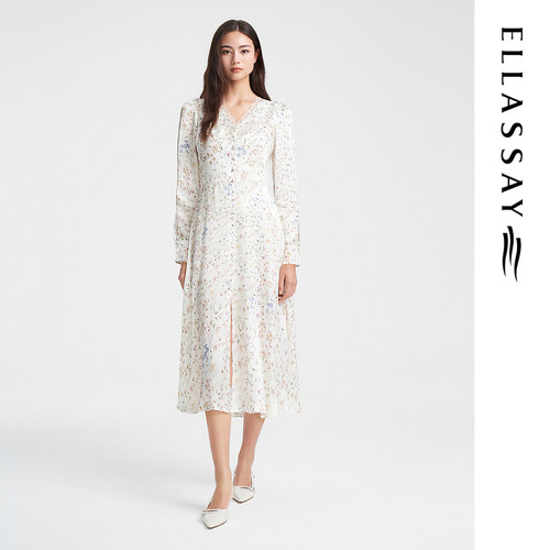 ELLASSAY歌力思春季新款桑蚕丝印花茶歇裙连衣裙女EWE351Y06400