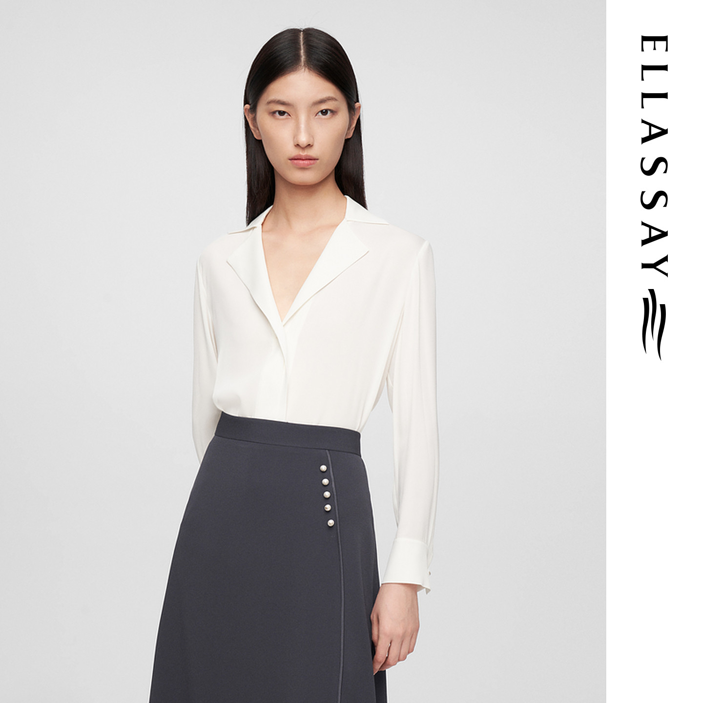 ELLASSAY歌力思春夏新款桑蚕丝简约优雅通勤衬衫女EWE361C05000