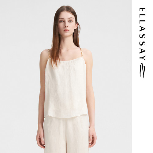ELLASSAY歌力思夏季新款褶皱宽松度假吊带小背心女EWB352B00200